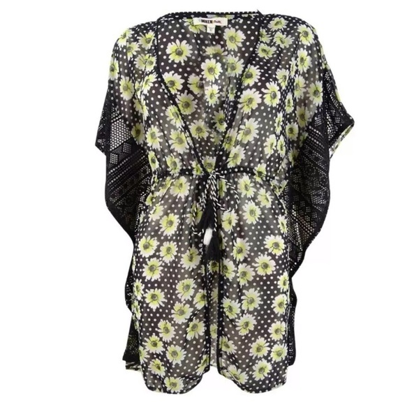 Miken Other - MIKEN Printed Crochet Chiffon Kimono Swim Cover Up